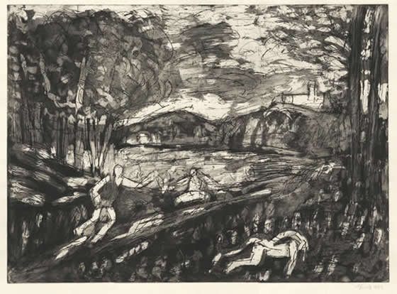 "From Poussin: Landscape with a Man Killed by a Snake" by LEON KOSSOFF