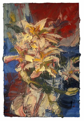 "Red White and Blue Lilies in the Studio "