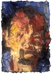 "Self Portrait, Straight On", oil on board, 12 x 8 ins, 2004